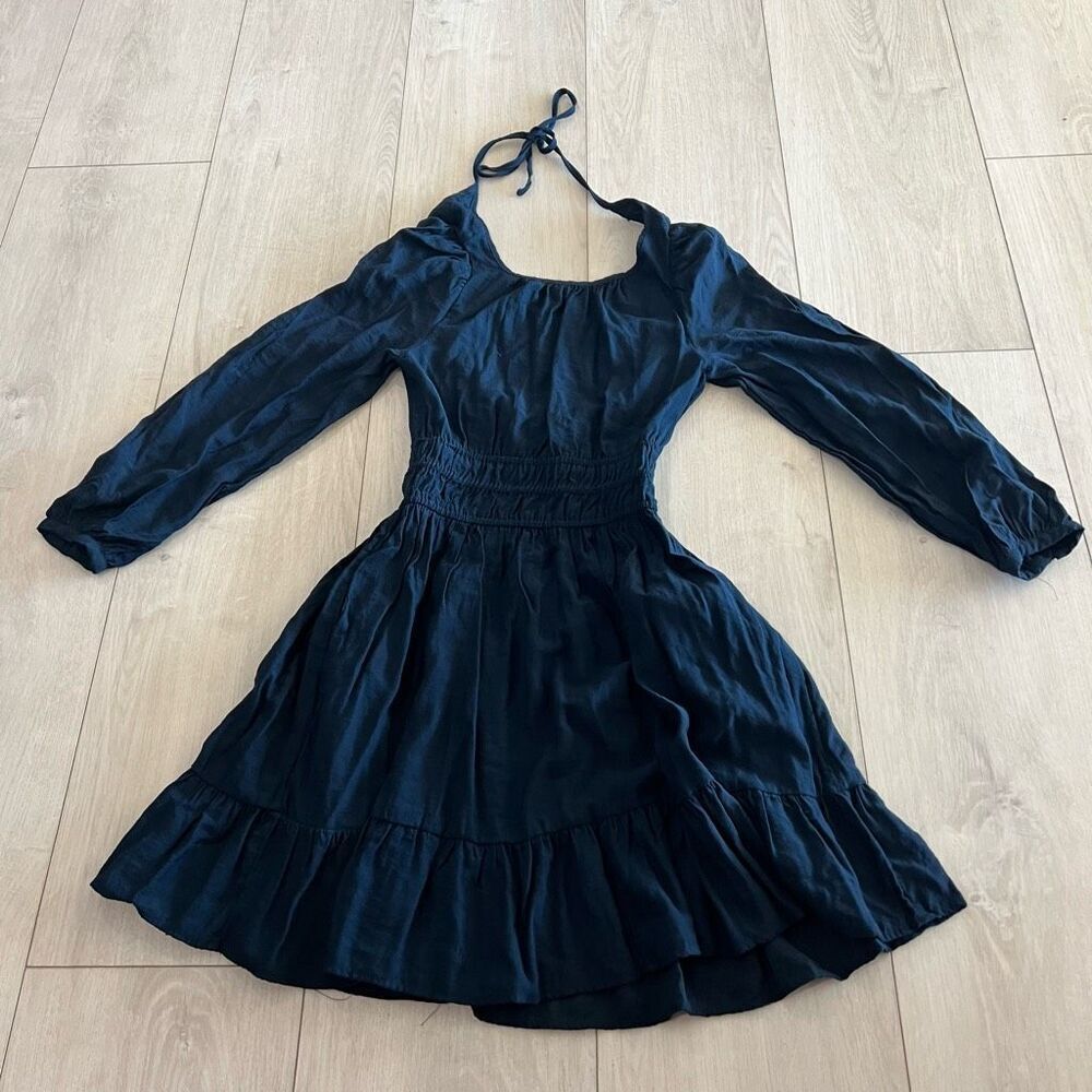 Madewell Navy Long-Sleeve Smocked Waist Mini Dress